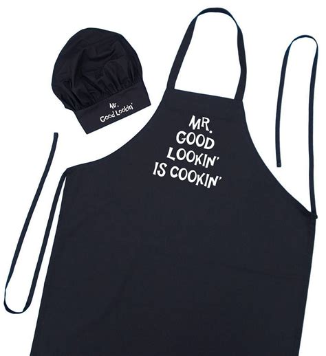 Mr Good Lookin Is Cookin Chef Hat And Apron Set Black Aprons And Toques For Men And Fathers
