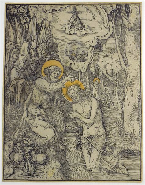 German Old Master Print Of The Baptism Of Christ By Hans Wechtlin Old