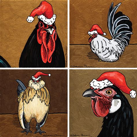 Chicken Christmas Card Painting By Katherine Plumer Pixels