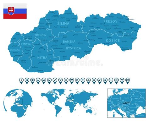 Slovakia Detailed Blue Country Map With Cities Regions Location On