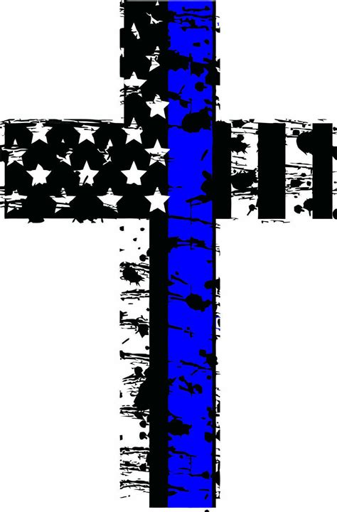 Thin Blue Line Distressed Americian Flag Police Cross Exterior Window