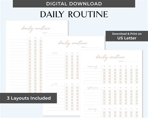 Printable Daily Routine Chart Habit Tracker Daily Planner Etsy