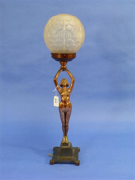 An Art Deco Gilt Bronze Figural Lamp Base The Nude Female Supporting A