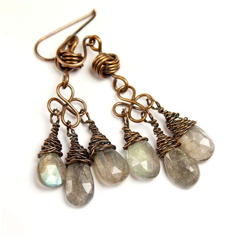 Labradorite Chandelier Earrings Wire Wrapped With Celtic Etsy