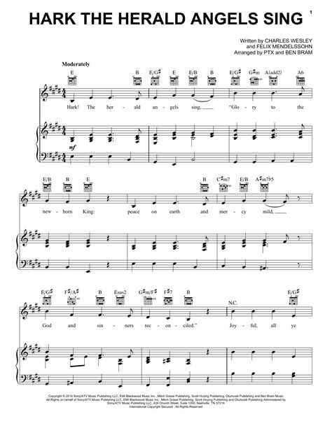 Hark The Herald Angels Sing Sheet Music Pentatonix Piano Vocal And Guitar Chords Right Hand