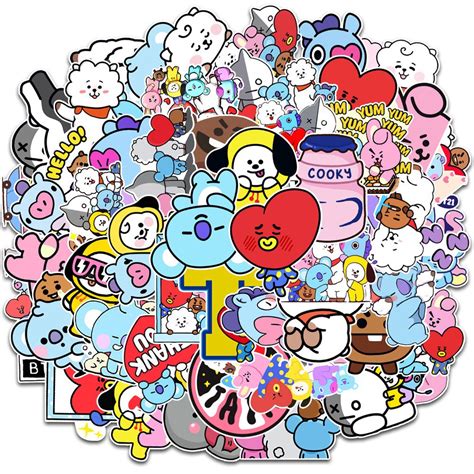 50pcs Kpop Bts Bt21 Cartoons Sticker Bt21 Graffiti Sticker Suitcase Car
