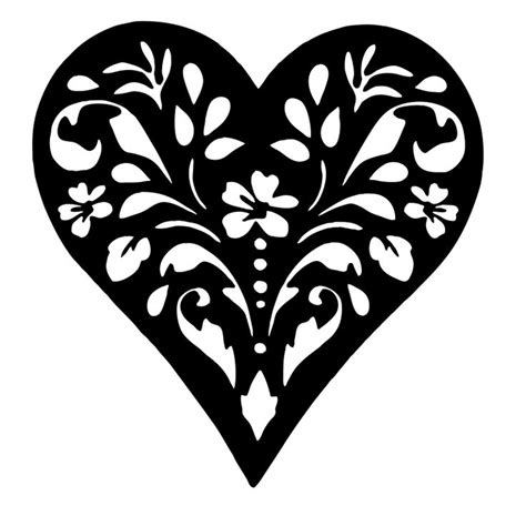 A Black And White Heart With Flowers On It