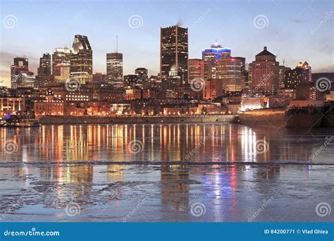 Montreal Skyline At Dusk In Winter Stock Image Image Of Illuminated