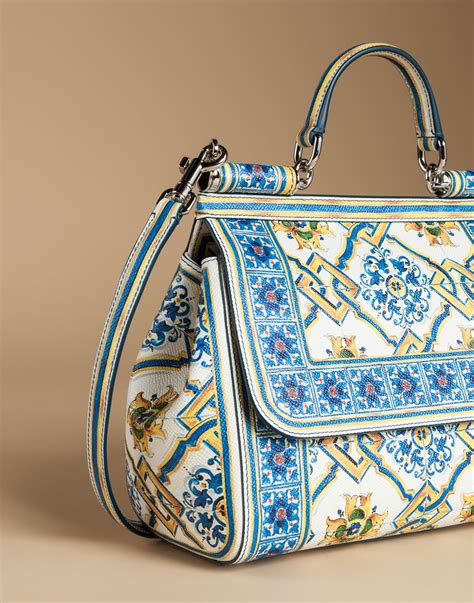 Dolce And Gabbana Medium Sicily Bag In Printed Dauphine Leather Medium