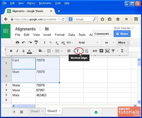 vertical alignment google sheet