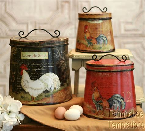 Cottage Rooster Canister Set Shabby French Country Chic Tin Tuscan