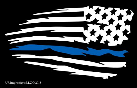 Mirrored Thin Blue Line Tattered American Flag Decal Ur Impressions