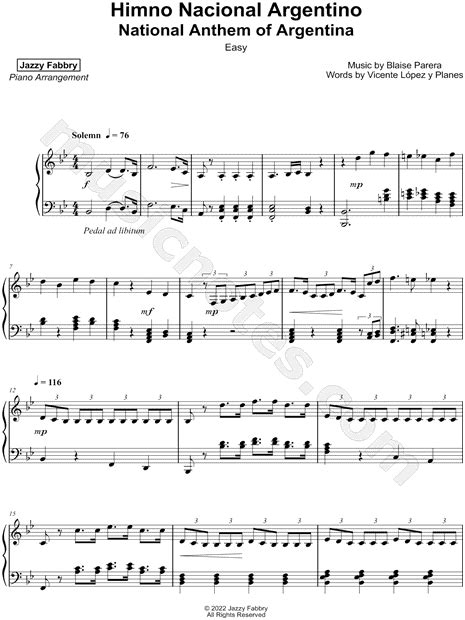 Jazzy Fabbry Himno Nacional Argentino Easy Sheet Music Piano Solo