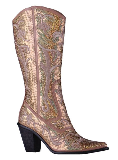 Helens Heart Gold Blingy Sequins Cowboy Boots Sequin Boots Boots