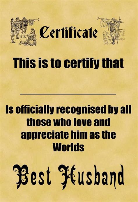 A4 Parchment Card Certificate Worlds Best Husband Office
