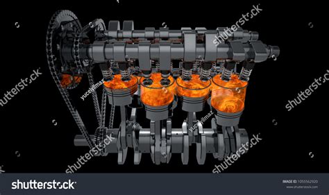 Ilustrasi Stok 3d Model Working V8 Engine Explosions 1055562920