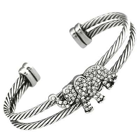 Designer S Touch Elephant Bracelet Twisted Wire Cable Cuff Rhinestones