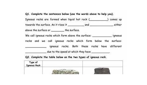 sedimentary rocks worksheets answer key