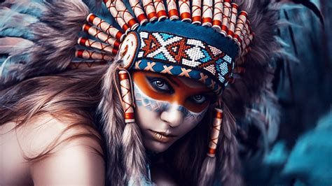 download 1366x768 wallpaper native american woman artwork makeup tablet laptop 1366x768 hd