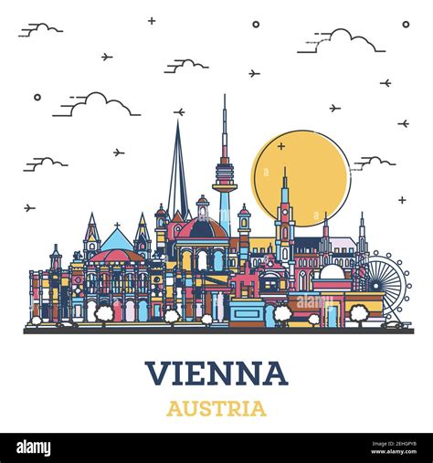 Outline Vienna Austria City Skyline With Colored Historic Buildings