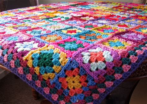 Crochet Blanket Distinctive Granny Squares Afghan Bright Vivid