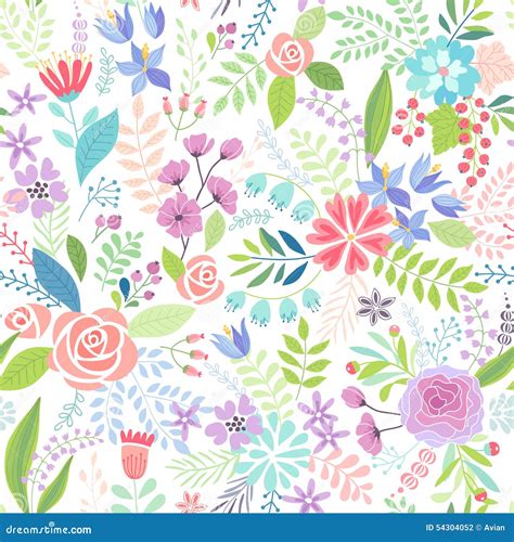 Seamless Floral Colorful Hand Drawn Pattern Stock Vector