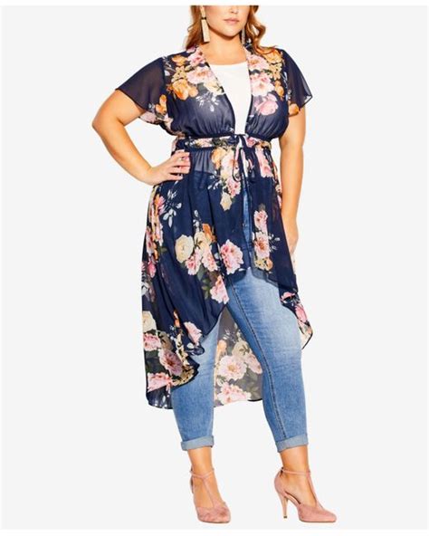 City Chic Denim Trendy Plus Size Florence High Low Duster In Blue Lyst