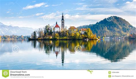 Lake Bled Slovenia Beautiful Mountain Lake With Small Pilgrimage