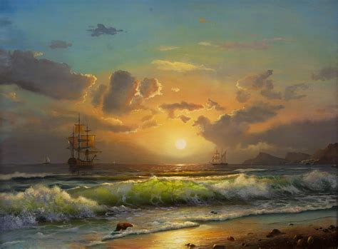 Wallpaper Sunlight Painting Ship Sunset Sea Bay