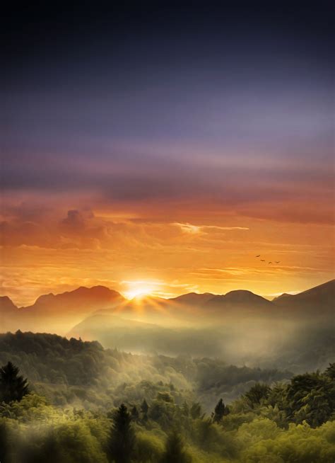 Download Wallpaper 840x1160 Horizon Sunrise Mountains Nature Iphone