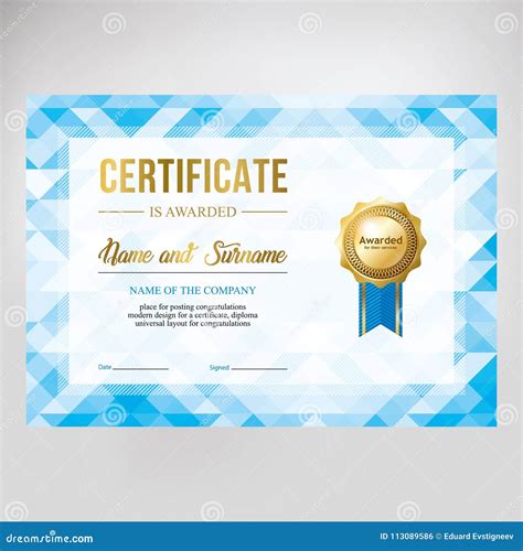 T Certificate Design Honorary Diploma Creative Geometric Blue
