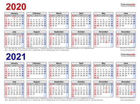 Printable 12 Month 2020 2021 Calendar Template Calendar Design