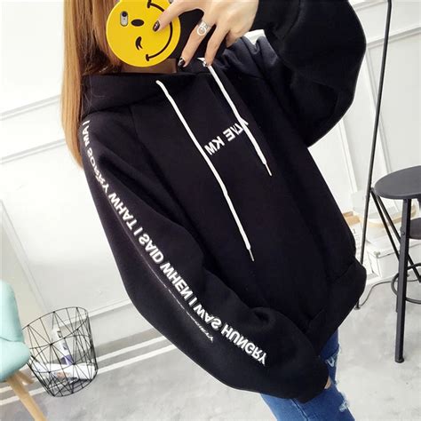 Letters Printed Casual Hooded Hoodies Pullover Women Autumn Thick Loose