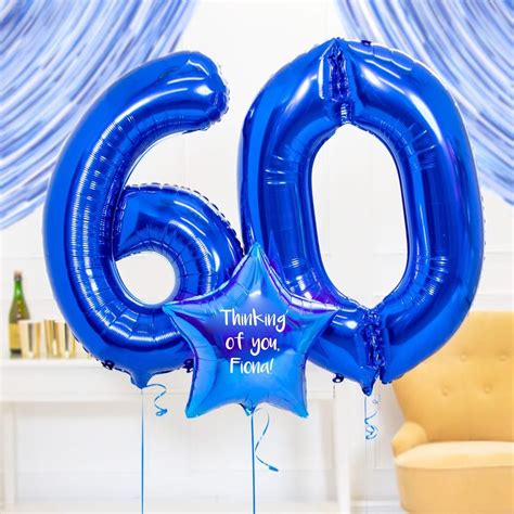60th Birthday Balloons Personalised Inflated Balloon Bouquet Blue