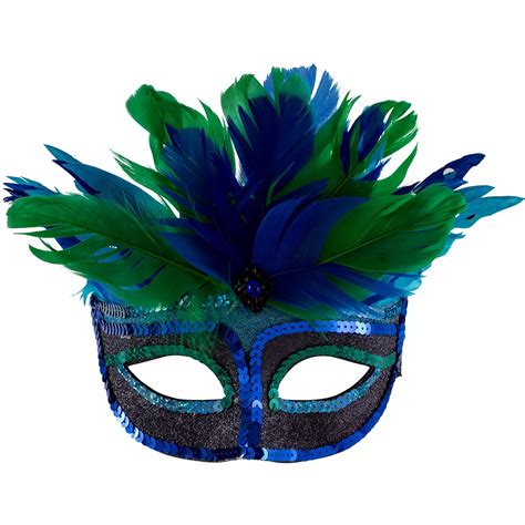 Blue Mystique Feather Masquerade Mask 6 12in X 3 14in Party City