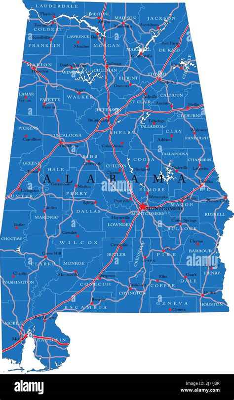 Mapa Detallado Del Estado De Alabama En Formato Vectorial Con