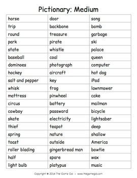 List Of Pictionary Words Medium Difficulty Pictionary Words