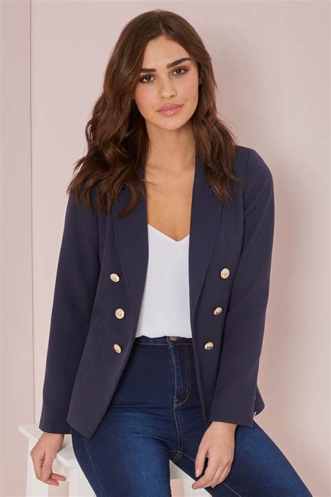 Womens Lipsy Military Tailored Button Blazer Blue Casual Mom Style