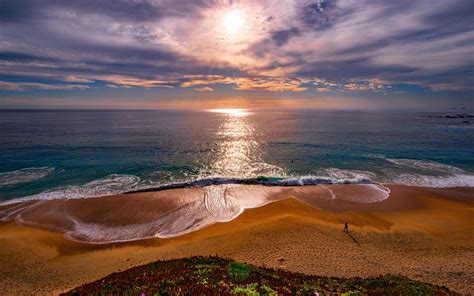 Download Wallpapers Pacific Ocean Coast Evening Sunset Waves Beach