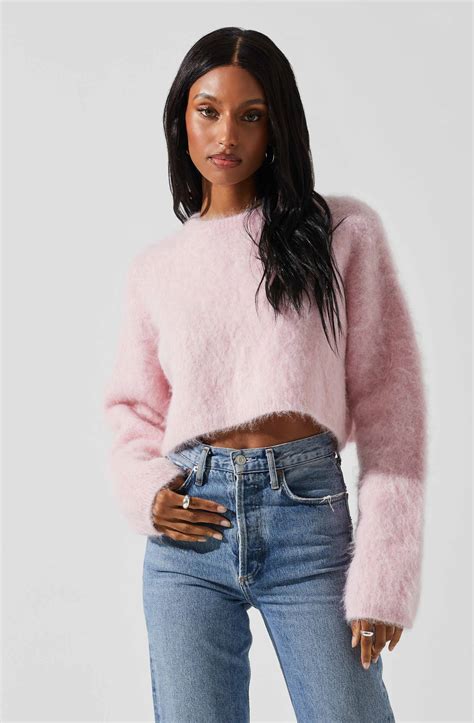 Clarissa Cropped Fuzzy Knit Sweater Astr The Label