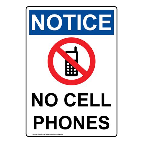 Osha Notice No Cell Phones Bilingual Sign Onb 9547 Cell Phones