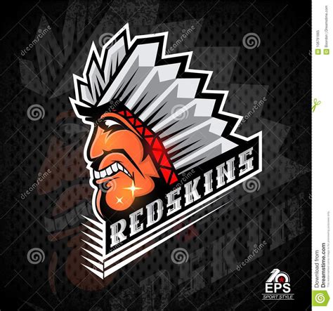 Indian Face In Profile With Feathers Logo For Any Sport Team Redskins