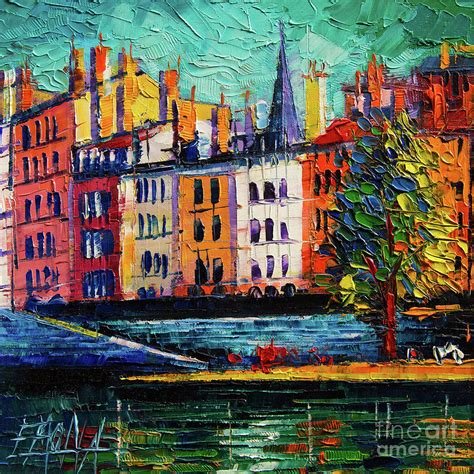 Colorful Waterfront In Lyon France Modern Impressionist Palette Knife