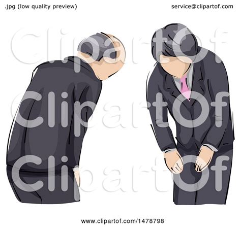 Clipart Of Bowing Japanese Business Men Royalty Free Vector
