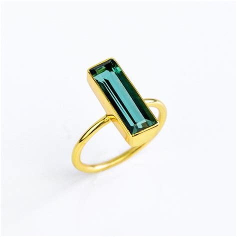 Green Tourmaline Bar Ring Unique Geometric Ring Danique Jewelry