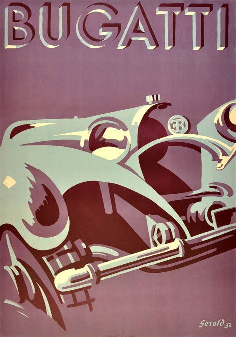 Gerold Hunziker Original Iconic Art Deco Bugatti Car Advertising Poster