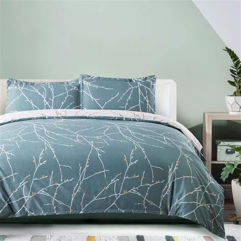2 Piece Reversible Tealwhite Twin Duvet Covers Branch Pattern Soft