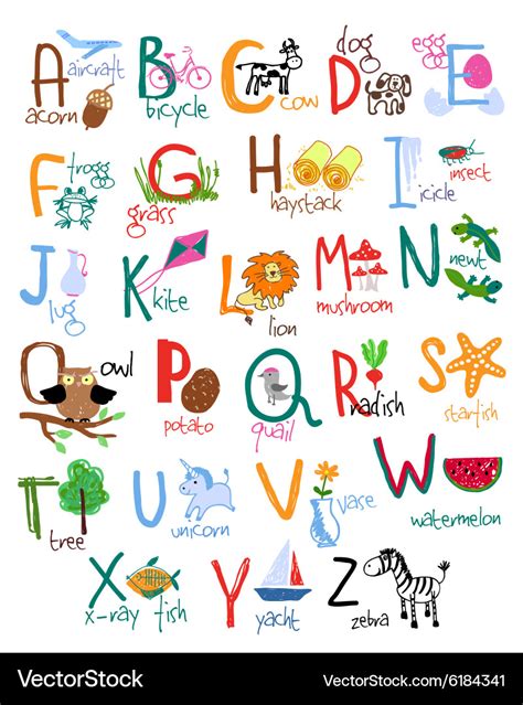 Hand Drawn Kids Alphabet Royalty Free Vector Image