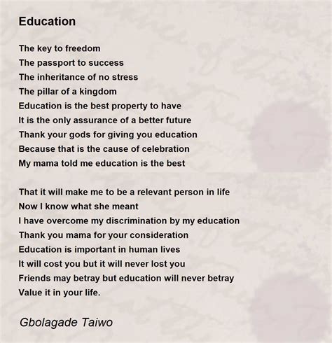 Education Education Poem By Gbolagade Taiwo