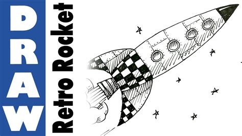 How To Draw A Retro Space Rocket Youtube
